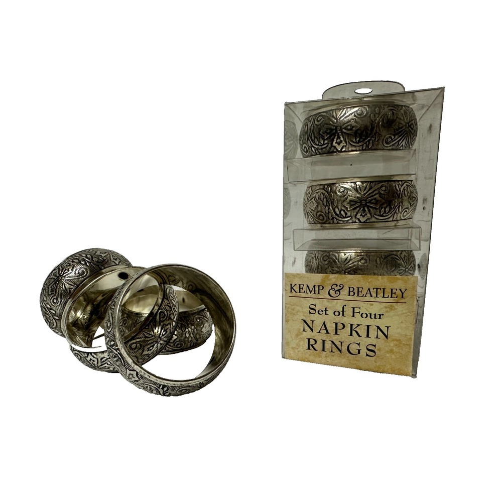 Kemp & Beatley Napking Rings 'Cochin' Silver-Tone Filigree Scroll Set 8 RN21581